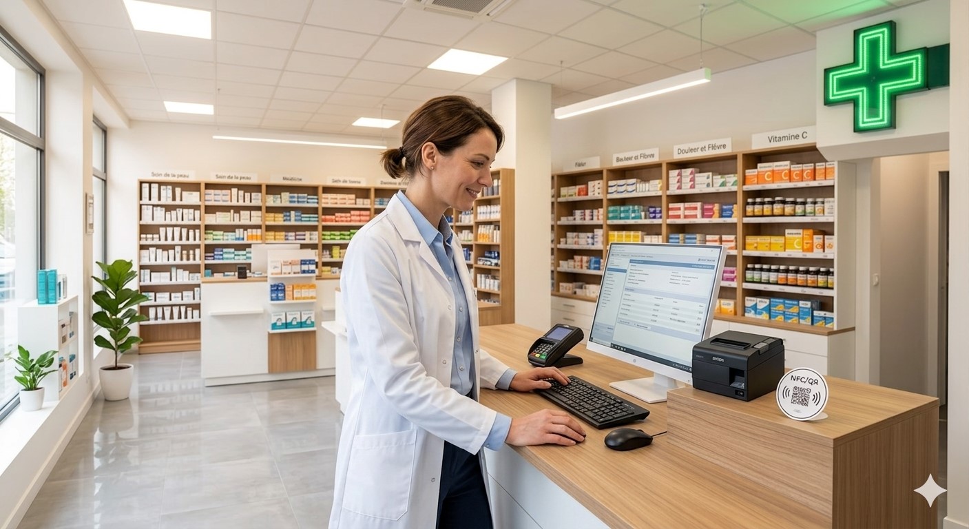 Pharmacien professionnel travaillant avec imprimante Epson en officine